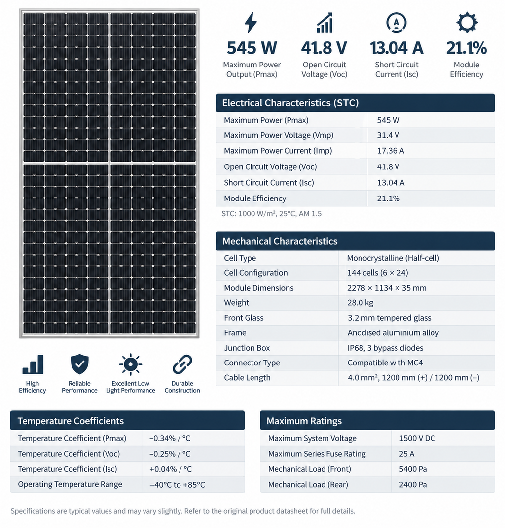 545W bifacial panel datasheet